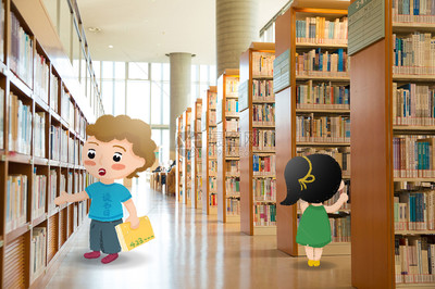 创意可爱男孩女孩图书馆看书图片素材_免费下载_psd图片格式_VRF高清图片 .
